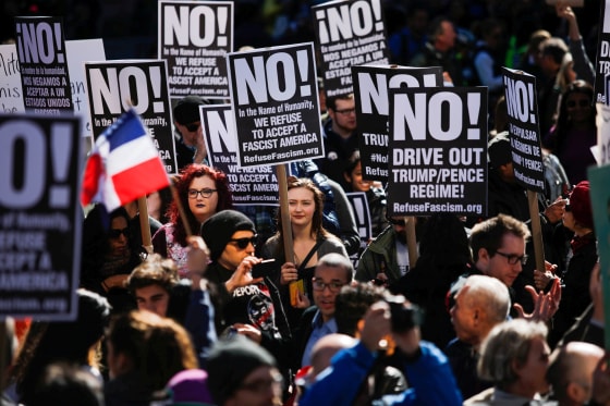 Image: People take part in an "Not My President's Day" rally in Manhattan, New York, Feb. 20, 2017.