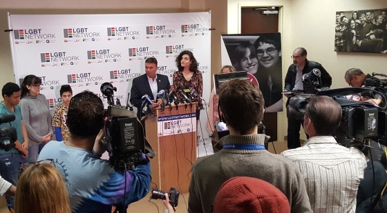 David Kilmnick with transgender youth leaders and parents of transgender youth speaking out against President Trump's executive order repealing protections for trans students