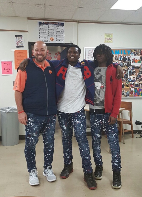 Students buy principal jeans that match 