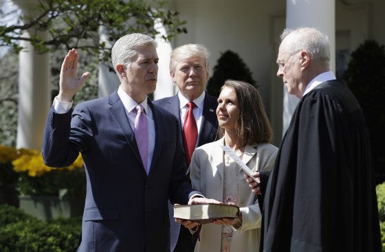 Image: Trump watches as Justice Neil Gorsuch is sworn in by Supreme Court Justice Anthony Kennedy