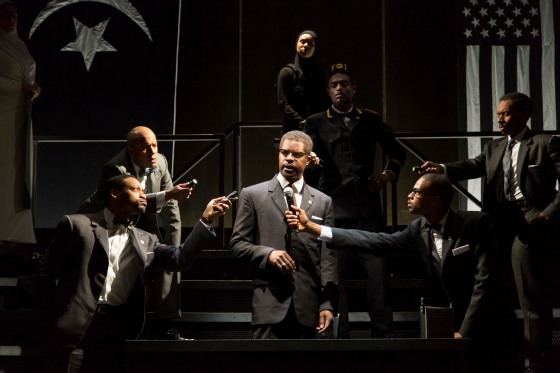 Jimonn Cole as Malcolm X with (L to R) Tatiana Weschler, Gabriel Lawrence, N'Jameh Camara, Austin Purnell, Kevis Hillocks, Joshua David Robinson.