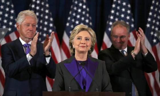Image: Hillary Clinton addresses her staff and supporters about the results of the U.S. election at a hotel in New York
