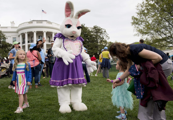Image: The Easter Bunny greets visitors at the White House Easter Egg Roll