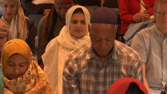 People gather for prayer at Qal'bu Maryam Women's Mosque in Berkeley, California.