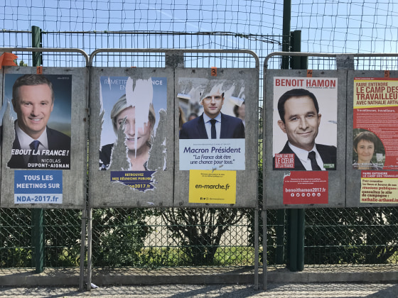 Image: Posters of presidential candidates on display in Cogolin