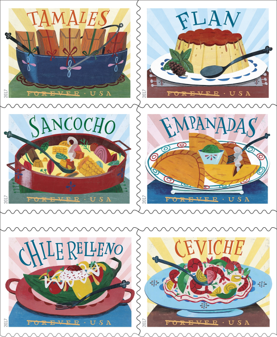 The six new Delicioso stamps that The U.S. Postal Service is released Thursday, April 20, 2017