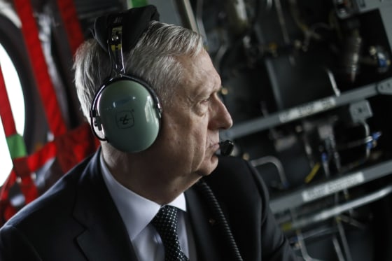 Image: US Defence Secretary James Mattis arrives by helicopter at Resolute Support headquarters in Kabul