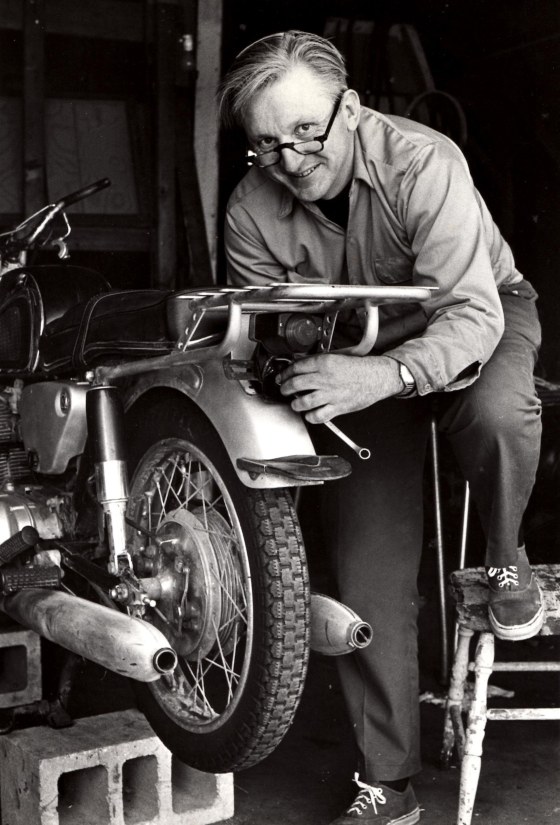 Image: Robert M. Pirsig works on a motorcycle in 1975
