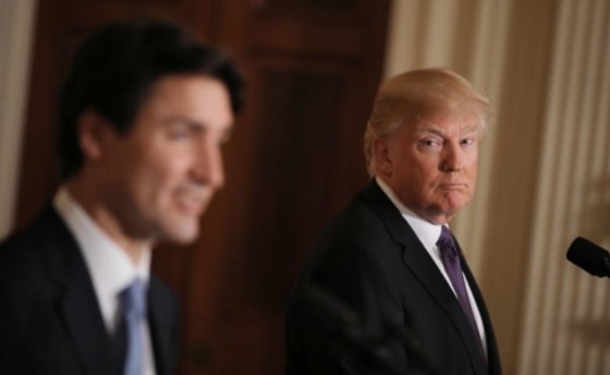 U.S. President Donald Trump listens during joint news conference with Trudeau at the White House in Washington