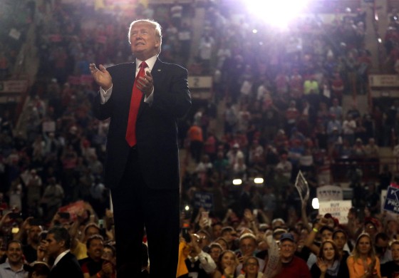 Image: U.S. President Donald Trump leads a rally marking his first 100 days in office in Harrisburg