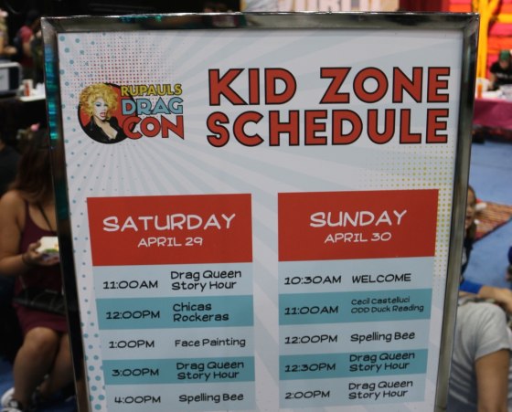 A Kid Zone sign at RuPaul's DragCon in Los Angeles