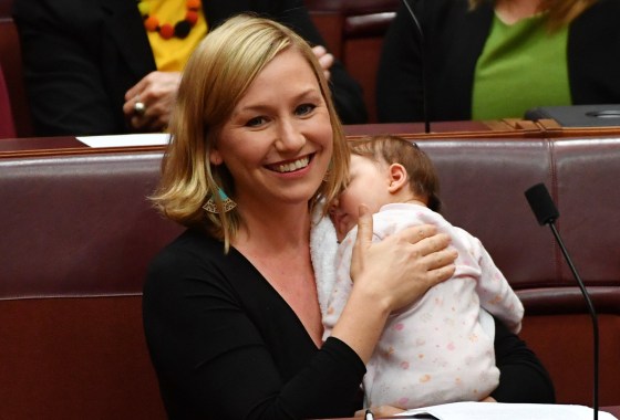 Image: Greens Senator Larissa Waters first politician to breastfeed in the Australian parliament
