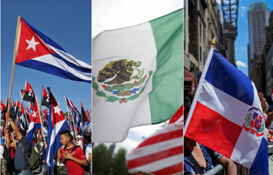 From left to right: Cuba flag, Mexico flag, Dominican Republic flag