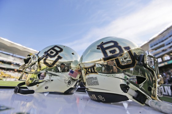 Image: Baylor helmets on shown the field after an NCAA college football game in Waco, Texa