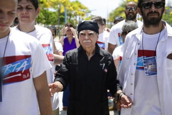 Arrival of Puerto Rican nationalist Oscar Lopez Rivera arrives for a press conference, following his release from house arrest after decades in custody, in San Juan, Puerto Rico, Wednesday, May 17, 2017.