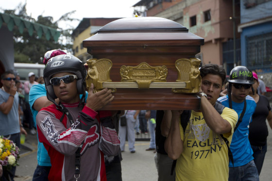 Image: Relatives of a crime victim carry his coffin as tribute prior his burial in Caracas