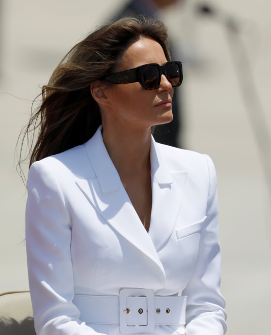Image: First lady Melania Trump sits during a welcoming ceremony at Ben Gurion International Airport in Lod near Tel Aviv
