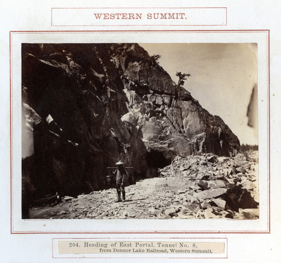 Chinese laborers working on the Central Pacific Railroad.