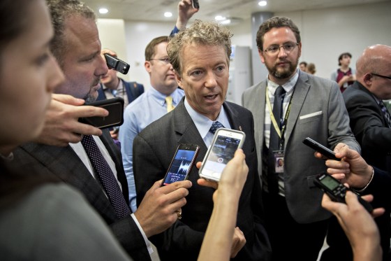 Image: Senator Rand Paul, a Republican from Kentucky, speaks to members of the media in the basement of the U.S. Capitol