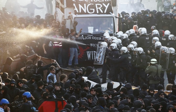 Image: German riot police confront protesters during the demonstrations during the G20 summit in Hamburg