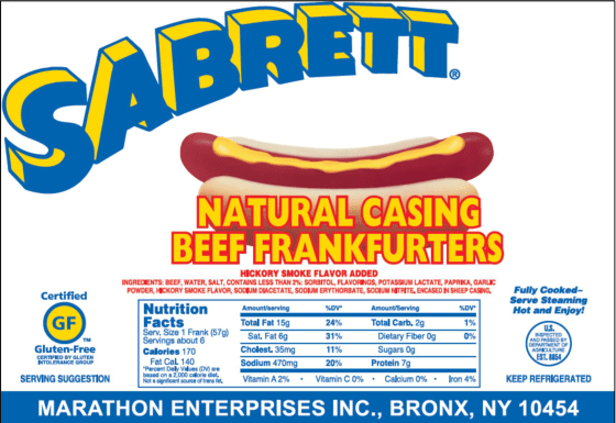 Sabrett Hot Dogs (5lb - 40 count) - Majestic Foods - Patchogue New