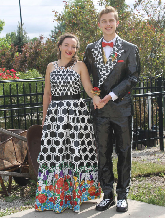 See the stunning prom dress and tuxedo made entirely of Duck Tape