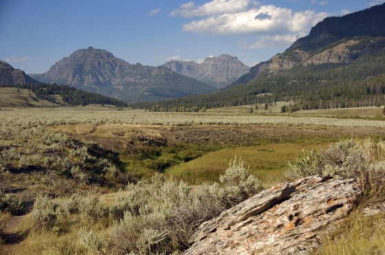 A view of the mountains surrounding the Lamar Valley in Yellowstone National Park on August 3, 2016.