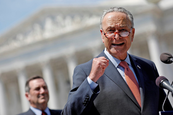 Image: Senate Minority Leader Chuck Schumer speaks during a press conference for the Democrats' new economic agenda on Capitol Hill in Washington