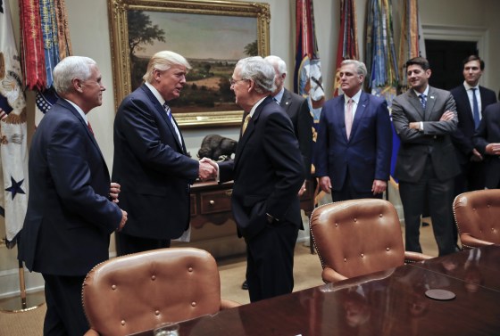 Image: Donald Trump, Mitch McConnell, Paul Ryan, John Cornyn, Kevin McCarthy, Jared Kushner, Mike Pence