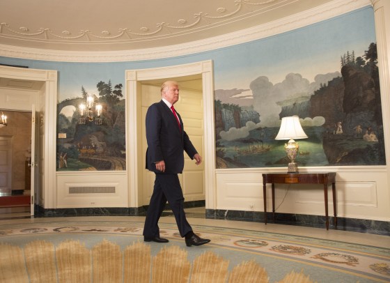 Image: U.S. President Donald Trump arrives to make a statement on the violence this past weekend in Charlottesville, Virginia at the White House on Aug.14, 2017 in Washington, DC.