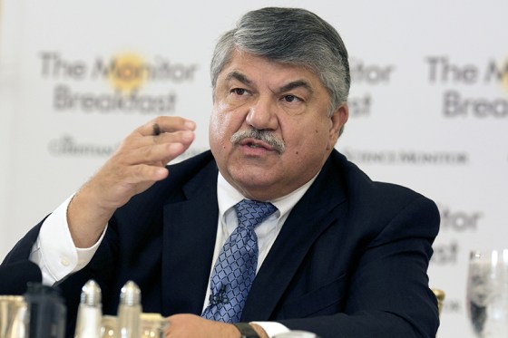 AFL-CIO President Richard Trumka speaks at a Christian Science Monitor Breakfast on Aug. 30.