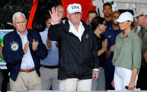 Image: President Trump waves after briefing on Hurricane Irma relief efforts in Fort Myers, Florida