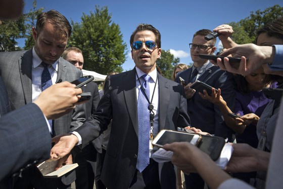 Image: Scaramucci speaks to the press about firing White House aides