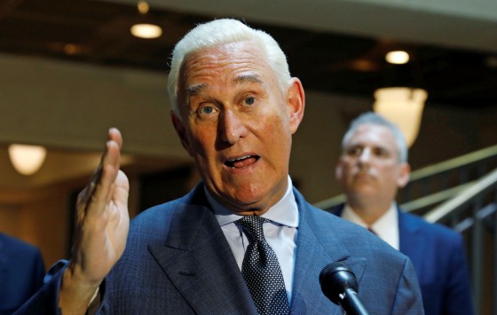Image: U.S. political consultant Roger Stone, a longtime ally of President Donald Trump, speaks after a closed door hearing on Russian election interference in Washington