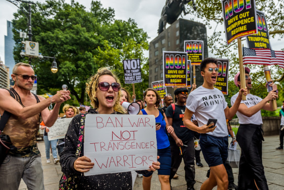 A group of New Yorkers gathered at Columbus Circle across