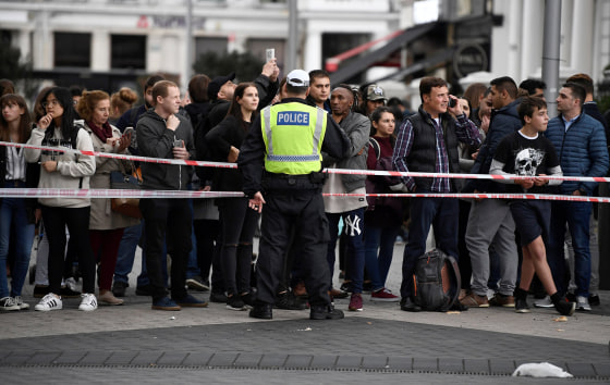 Image: A police officer stands at a cordoned off area near the Natural History Museum, after a car mounted the pavement, in London, Oct. 7, 2017.