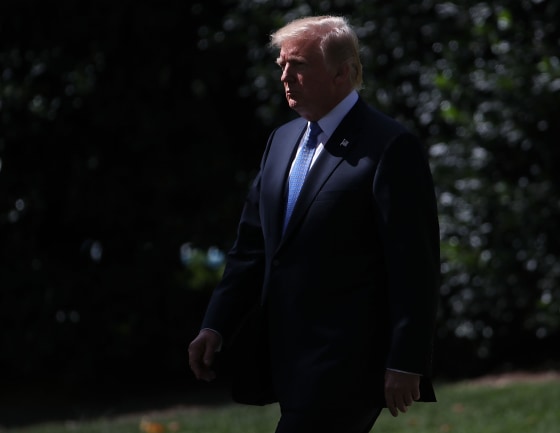 Image: President Donald Trump walks up to speak to the media before departing from the White House, Sept. 27, 2017.