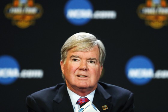 Image: NCAA President Mark Emmert speaks with the media during a press conference