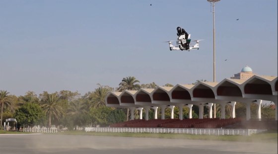 A pilot maneuvers a Hoversurf during a demonstration in Dubai.