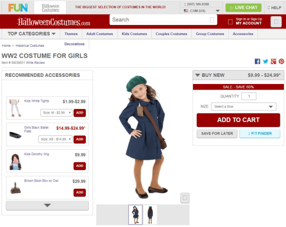 Image: Anne Frank costume pictured on the Halloween Costumes website