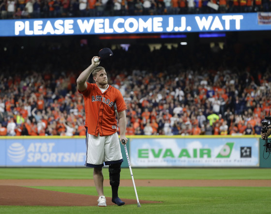 Texans' J.J. Watt representing Houston Astros with Altuve jersey