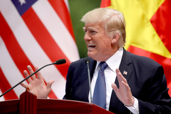Image: US President Donald J. Trump speaks during a press conference at the Presidential Palace in Hanoi, Vietnam