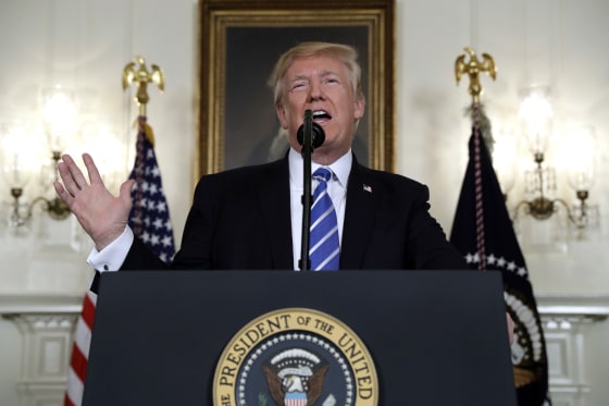 Image: President Donald Trump speaks in the Diplomatic Reception Room of the White House,
