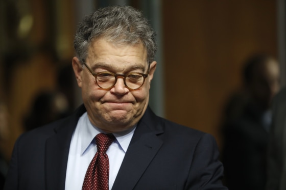 FILE - In this July 12, 2017 file photo, Senate Judiciary Committee member Sen. Al Franken, D-Minn. arrives on Capitol Hill in Washington.