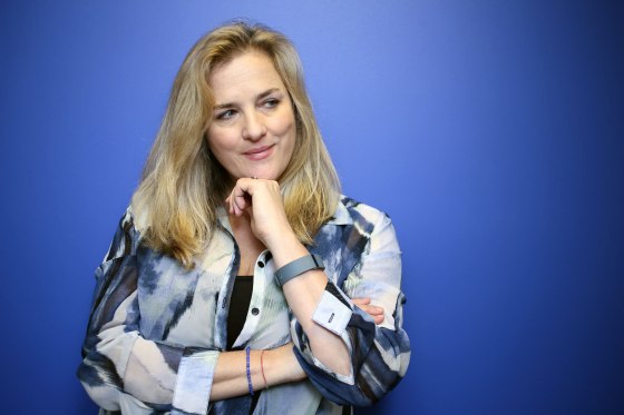 Image: Journalist Natasha Stoynoff poses at the Simon and Schuster offices