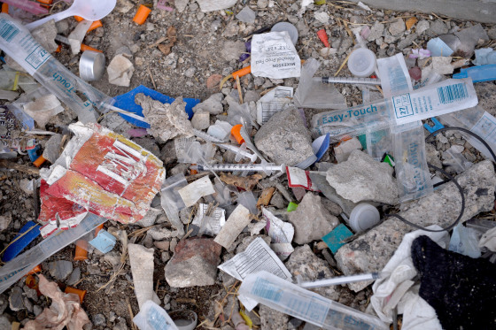 Image: Needles Used for Shooting Heroin and Other Opioids Litter the Ground in a park in the Kensington section of Philadelphia