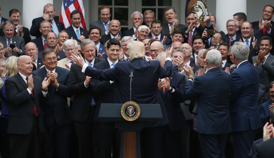 Image: President Donald Trump congratulates House Republicans