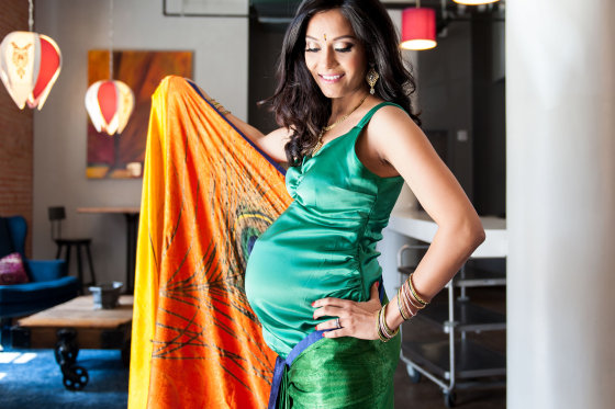 A maternity sari prototype from the Janam Maternity collection. Parul Das said she created Janam to give women a diverse array of options that didn't exist.
