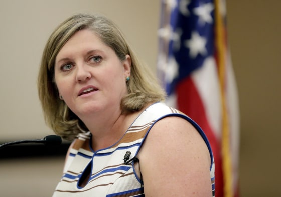 Image: Democratic National Committee CEOJess O'Connell speaks during a news conference