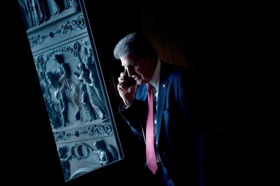 Image: Senator Joe Manchin III (D-WV) speaks on the phone before a meeting with Senate Democrats on Capitol Hill on Jan. 22, 2018 in Washington, DC.